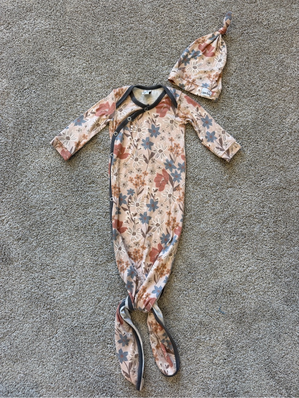Baby Copper Pearl Newborn Floral Knotted Gown Set